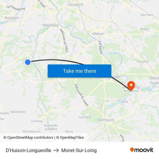 D'Huison-Longueville to Moret-Sur-Loing map