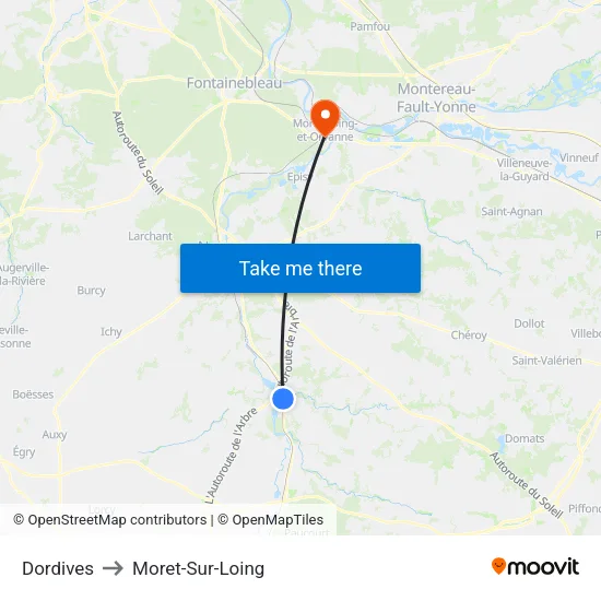 Dordives to Moret-Sur-Loing map