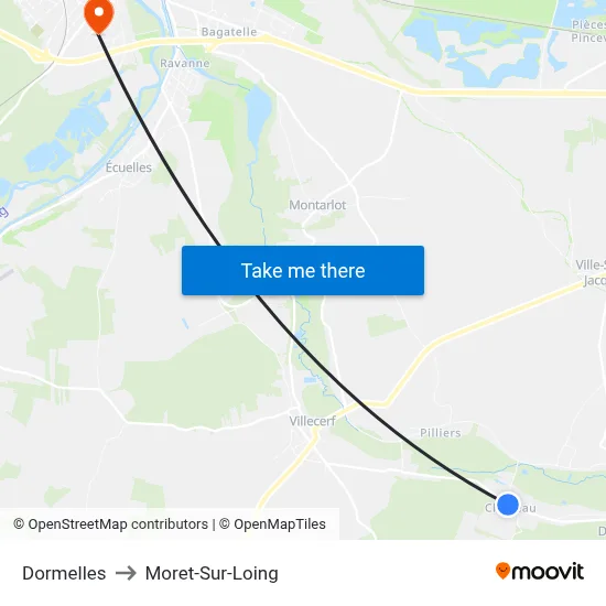 Dormelles to Moret-Sur-Loing map