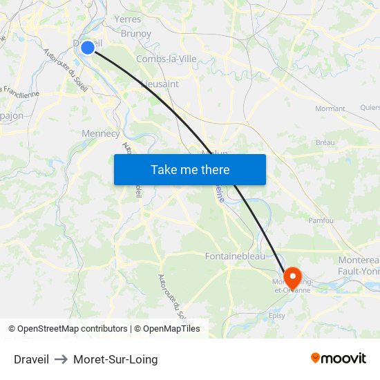 Draveil to Moret-Sur-Loing map