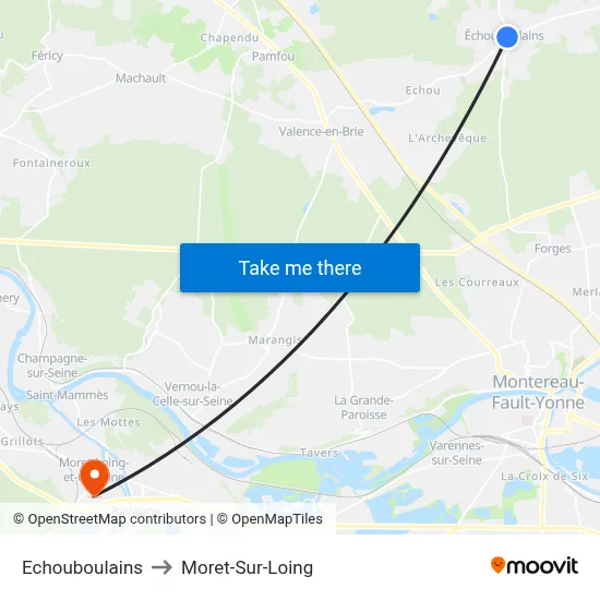 Echouboulains to Moret-Sur-Loing map