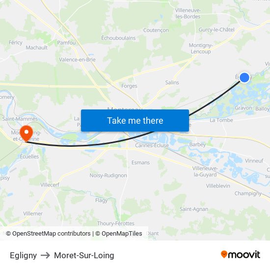 Egligny to Moret-Sur-Loing map