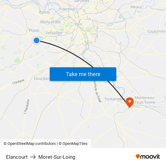 Elancourt to Moret-Sur-Loing map