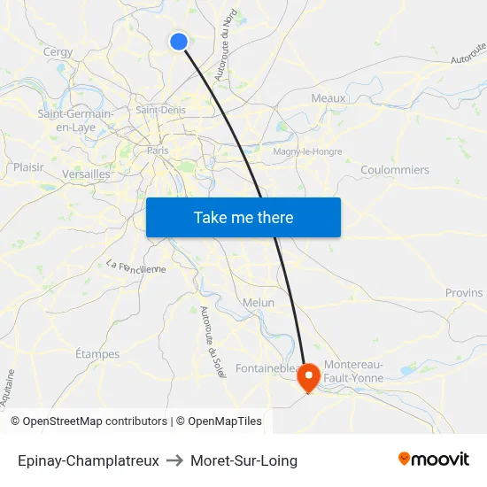 Epinay-Champlatreux to Moret-Sur-Loing map