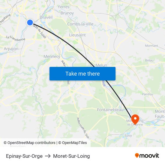Epinay-Sur-Orge to Moret-Sur-Loing map
