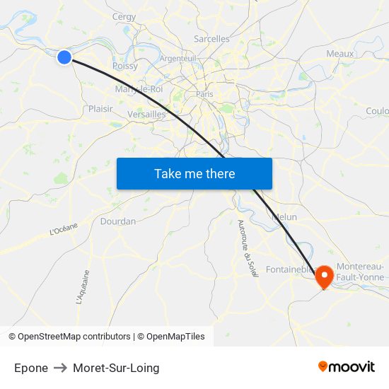Epone to Moret-Sur-Loing map