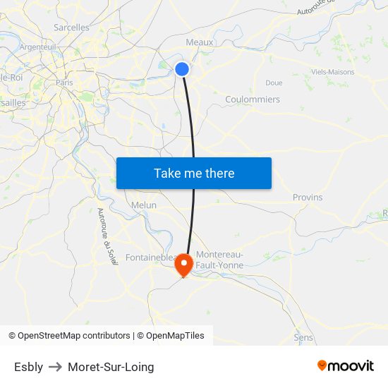 Esbly to Moret-Sur-Loing map