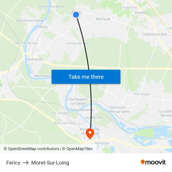 Fericy to Moret-Sur-Loing map