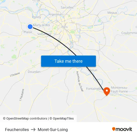 Feucherolles to Moret-Sur-Loing map