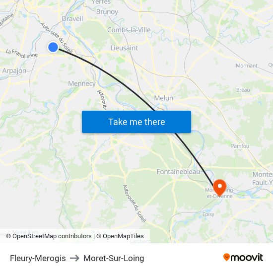 Fleury-Merogis to Moret-Sur-Loing map