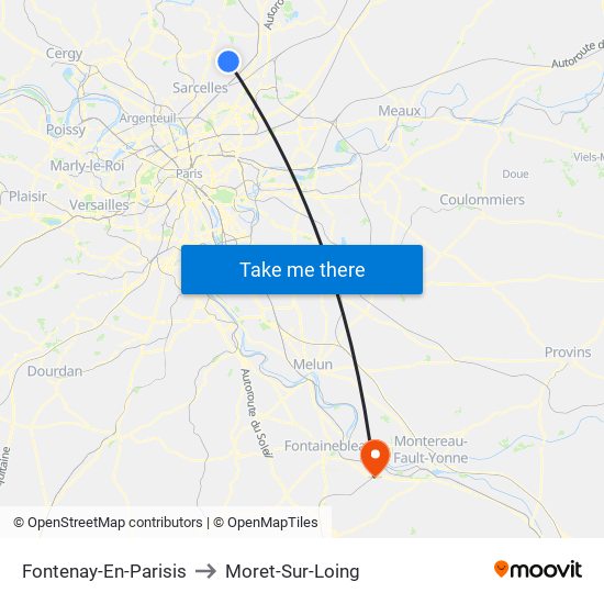 Fontenay-En-Parisis to Moret-Sur-Loing map