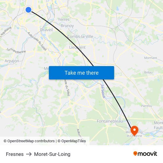 Fresnes to Moret-Sur-Loing map