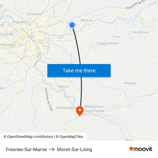 Fresnes-Sur-Marne to Moret-Sur-Loing map