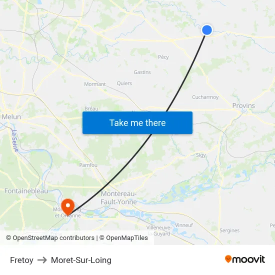 Fretoy to Moret-Sur-Loing map