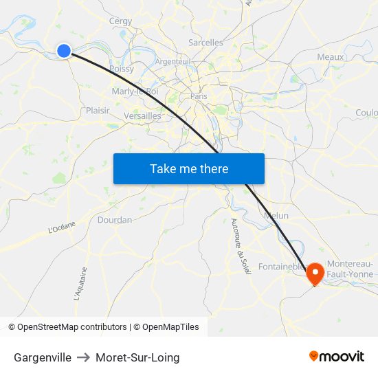 Gargenville to Moret-Sur-Loing map