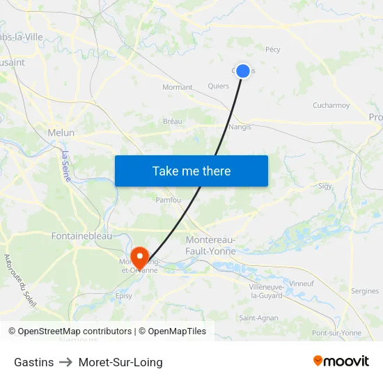 Gastins to Moret-Sur-Loing map