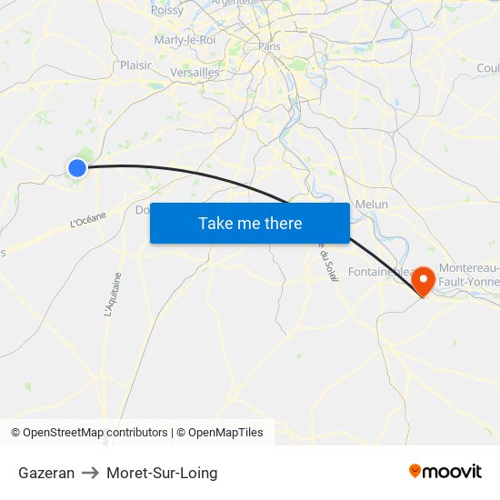 Gazeran to Moret-Sur-Loing map