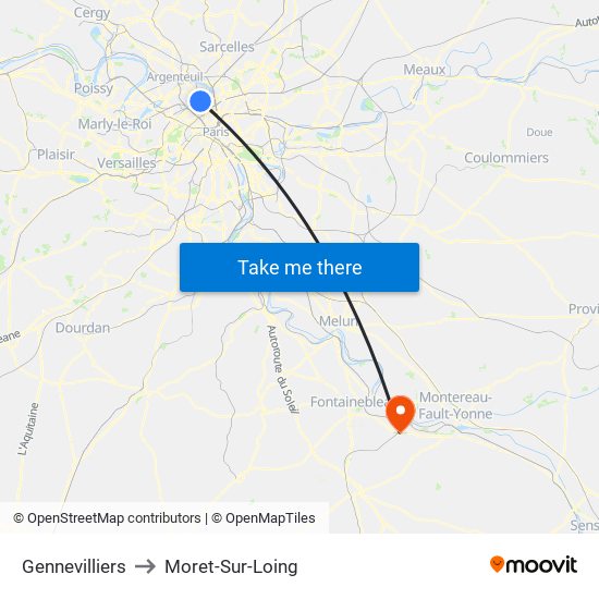 Gennevilliers to Moret-Sur-Loing map