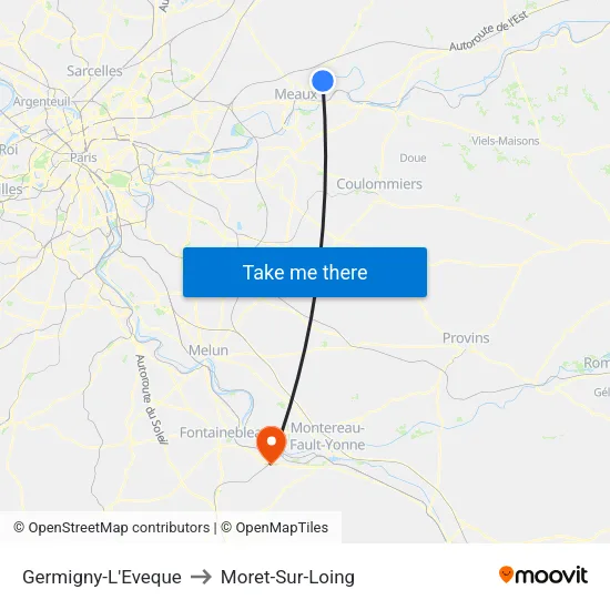Germigny-L'Eveque to Moret-Sur-Loing map