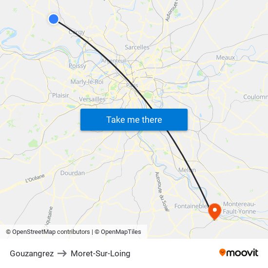 Gouzangrez to Moret-Sur-Loing map