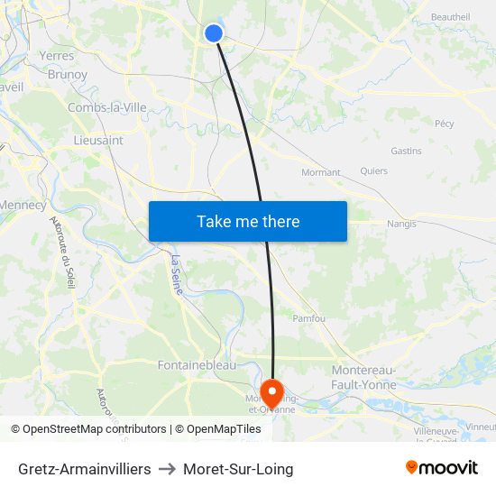Gretz-Armainvilliers to Moret-Sur-Loing map