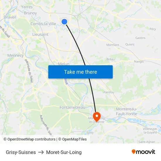 Grisy-Suisnes to Moret-Sur-Loing map