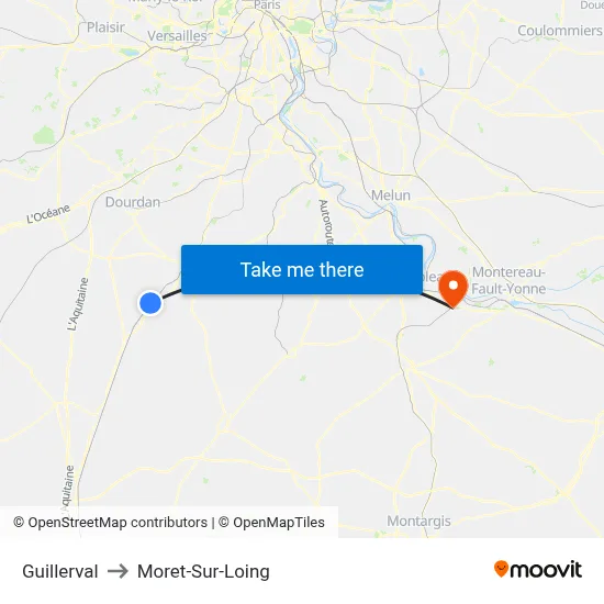 Guillerval to Moret-Sur-Loing map