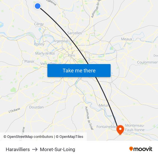 Haravilliers to Moret-Sur-Loing map