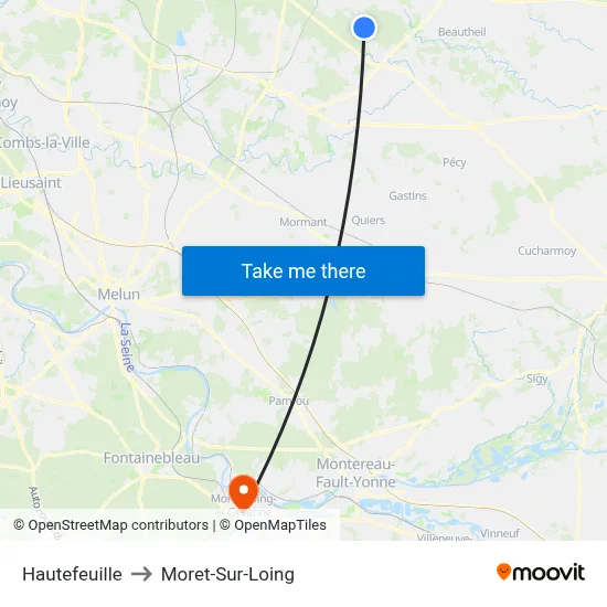 Hautefeuille to Moret-Sur-Loing map