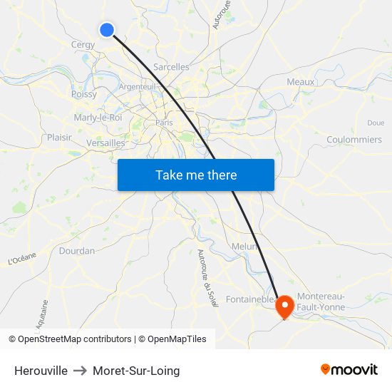 Herouville to Moret-Sur-Loing map