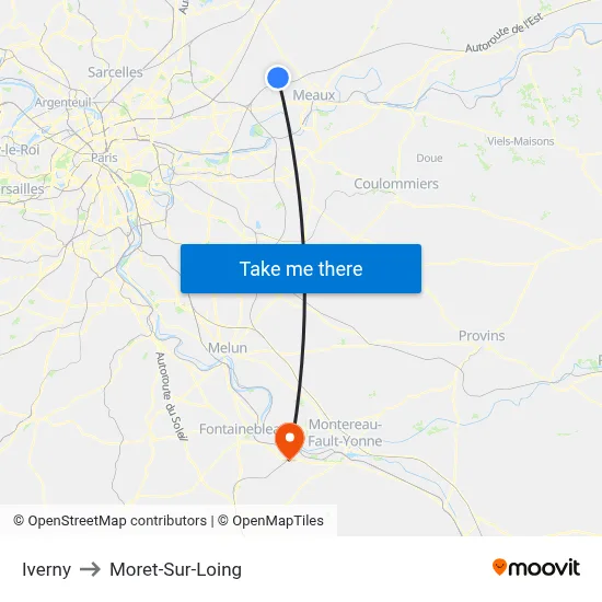 Iverny to Moret-Sur-Loing map