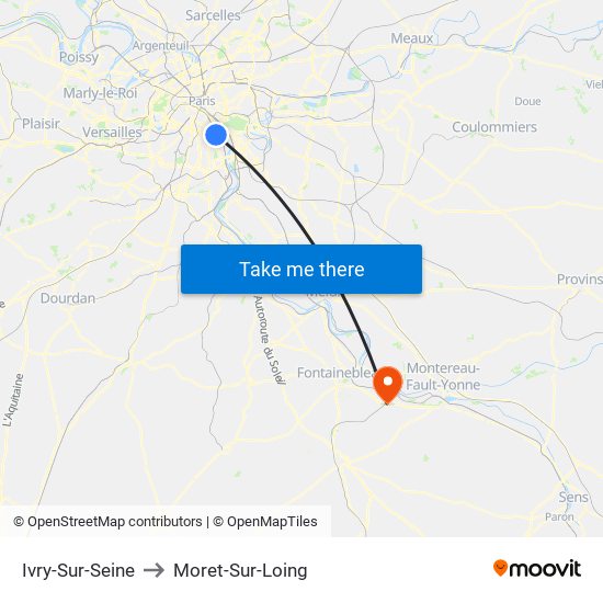 Ivry-Sur-Seine to Moret-Sur-Loing map