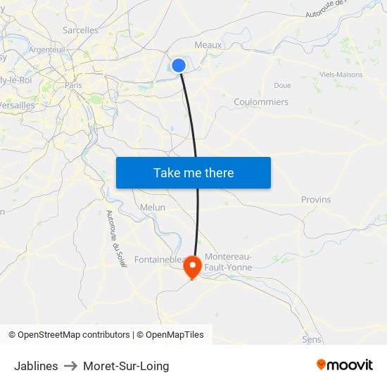 Jablines to Moret-Sur-Loing map
