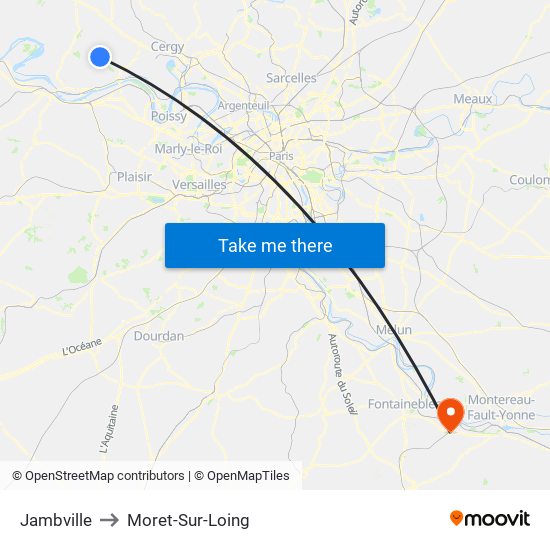 Jambville to Moret-Sur-Loing map