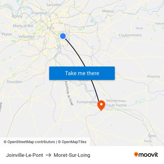 Joinville-Le-Pont to Moret-Sur-Loing map