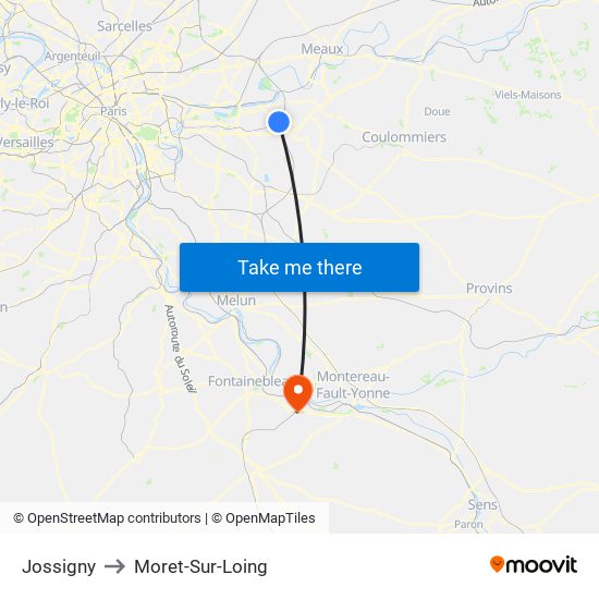 Jossigny to Moret-Sur-Loing map