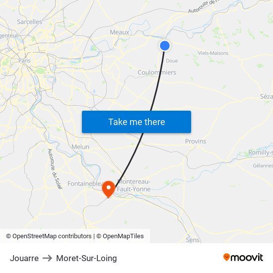 Jouarre to Moret-Sur-Loing map