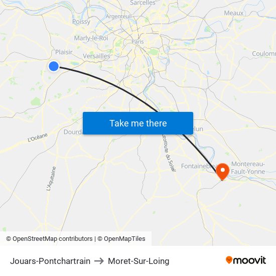 Jouars-Pontchartrain to Moret-Sur-Loing map