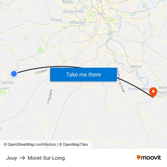 Jouy to Moret-Sur-Loing map