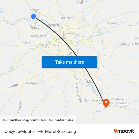 Jouy-Le-Moutier to Moret-Sur-Loing map