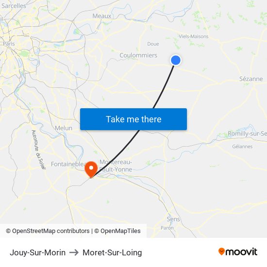Jouy-Sur-Morin to Moret-Sur-Loing map