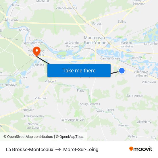 La Brosse-Montceaux to Moret-Sur-Loing map