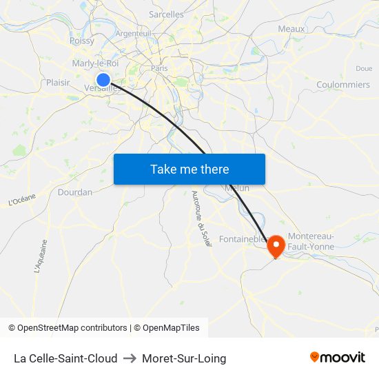 La Celle-Saint-Cloud to Moret-Sur-Loing map