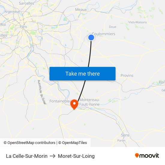 La Celle-Sur-Morin to Moret-Sur-Loing map