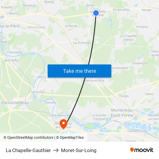 La Chapelle-Gauthier to Moret-Sur-Loing map