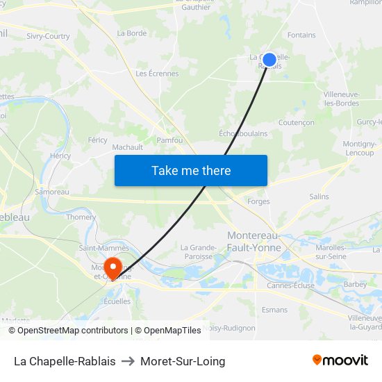 La Chapelle-Rablais to Moret-Sur-Loing map