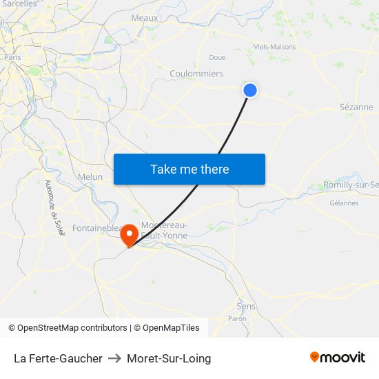 La Ferte-Gaucher to Moret-Sur-Loing map