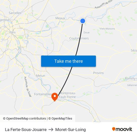 La Ferte-Sous-Jouarre to Moret-Sur-Loing map