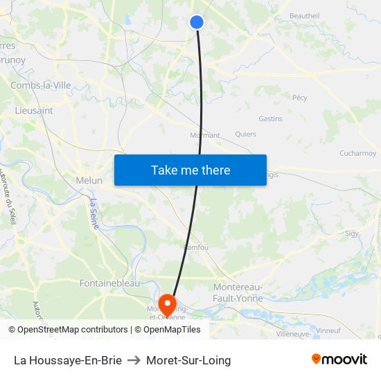 La Houssaye-En-Brie to Moret-Sur-Loing map