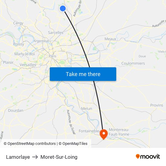 Lamorlaye to Moret-Sur-Loing map